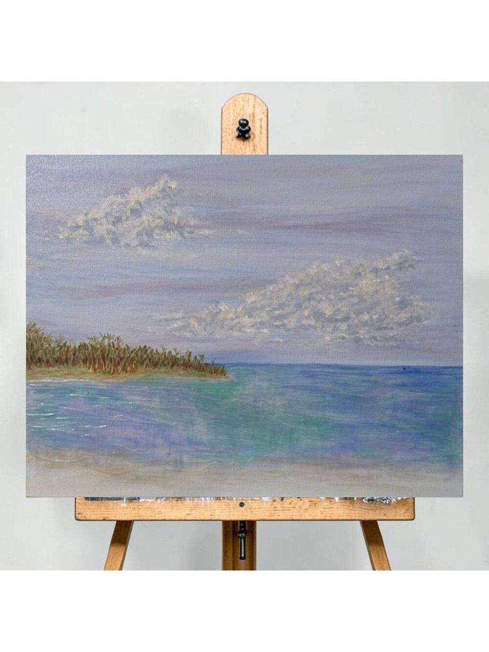 Ocean Seascape Painting "Toes In The Sand" Acrylic Mixed Media On Canvas 14"x11"